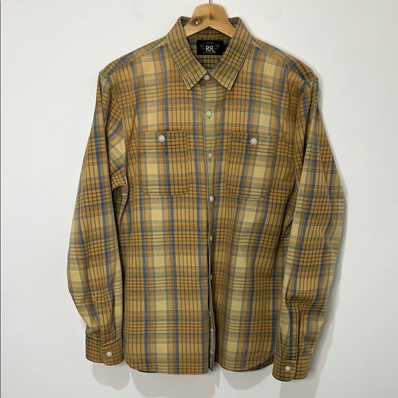 Ralph Lauren Double RL RRL Work Shirt Mens Size M Button Down Cotton Check Plaid - Picture 13 of 14